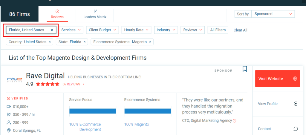 Clutch's Top Magento companies from Florida
