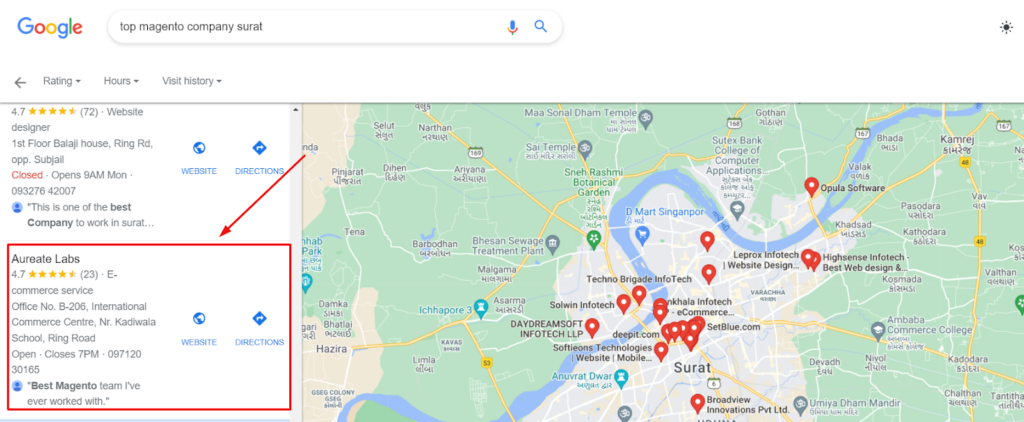 Local presence of Magento companies in Google search