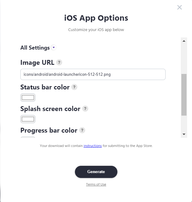 iOS App Custom Options