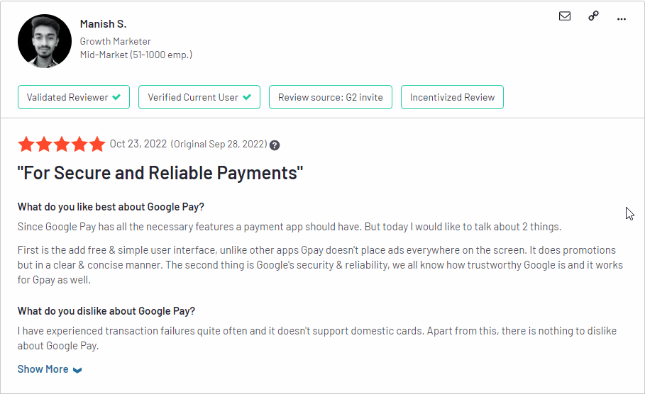 Google Pay Review Page