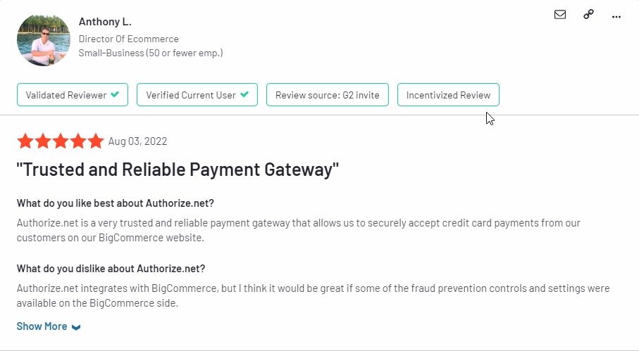 Authorize.net Review Page