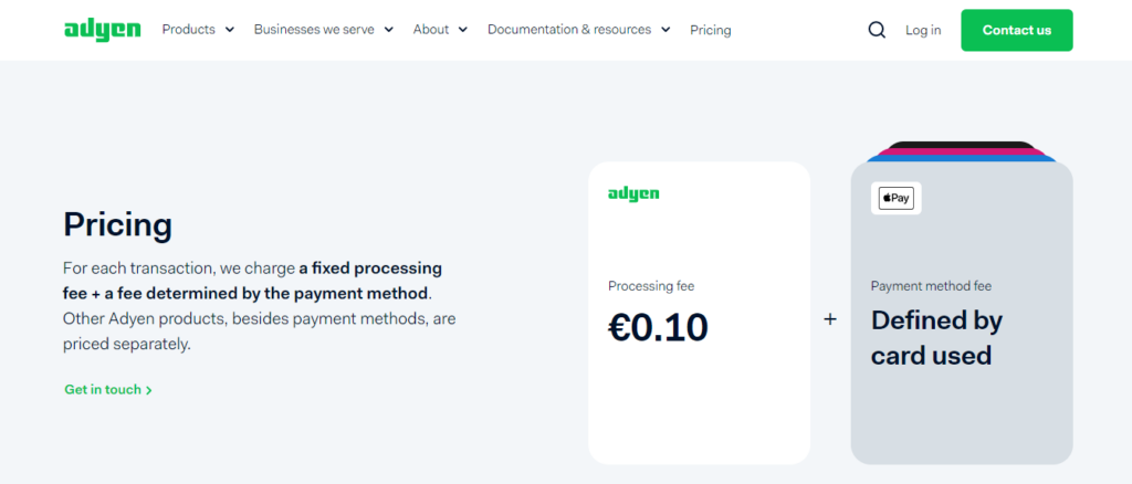 Pricing page for Adyen