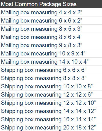 Mailing Box measure sizes 
