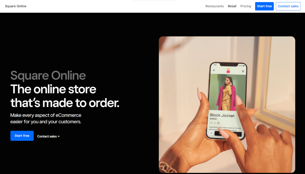 Square online eCommerce platform for small business