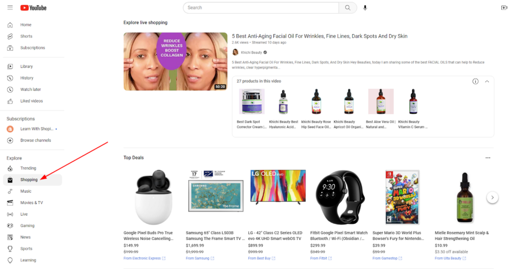 YouTube Shopping - dedicated shop tab