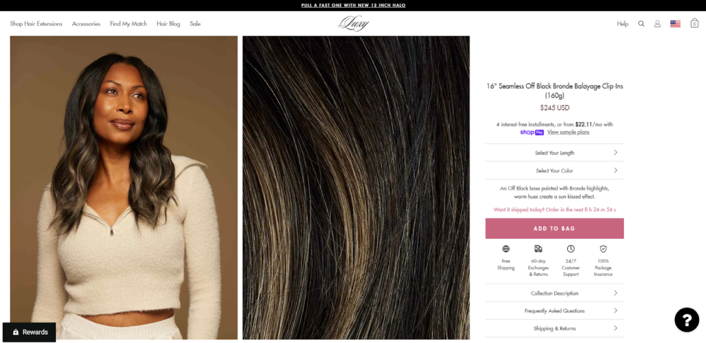 Luxy Hair Co. product page example