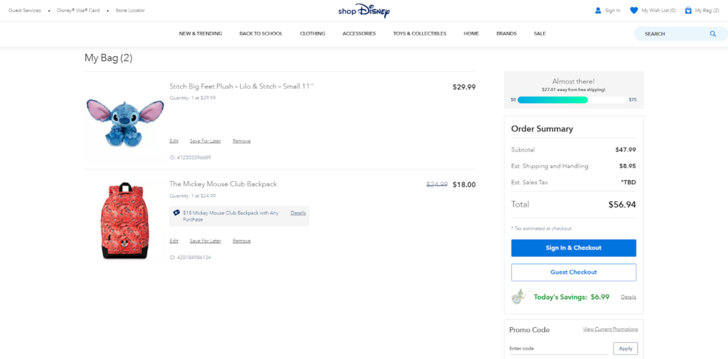 Disney - Best eCommerce Cart Pages