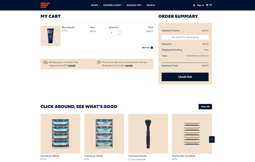 Dollar Shave Club - Best Cart Pages