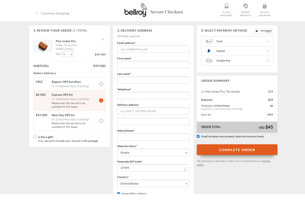 Bellroy - checkout examples