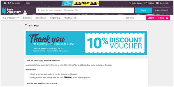 Book Depository - Thank You landing pages 