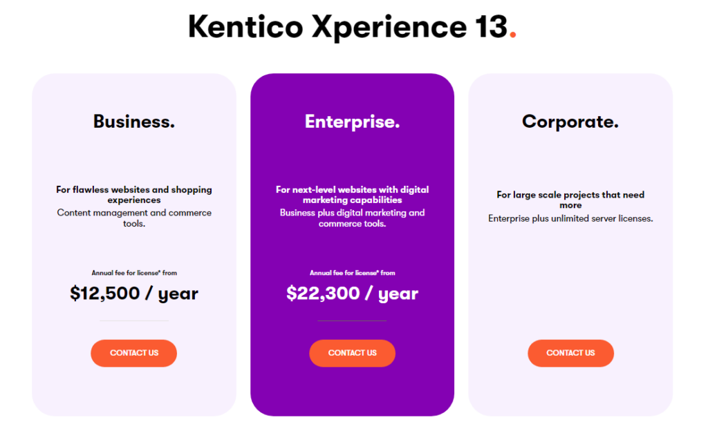Kentico's Xperience pricing