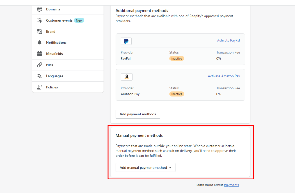 Shopify-Manual-payment-methods