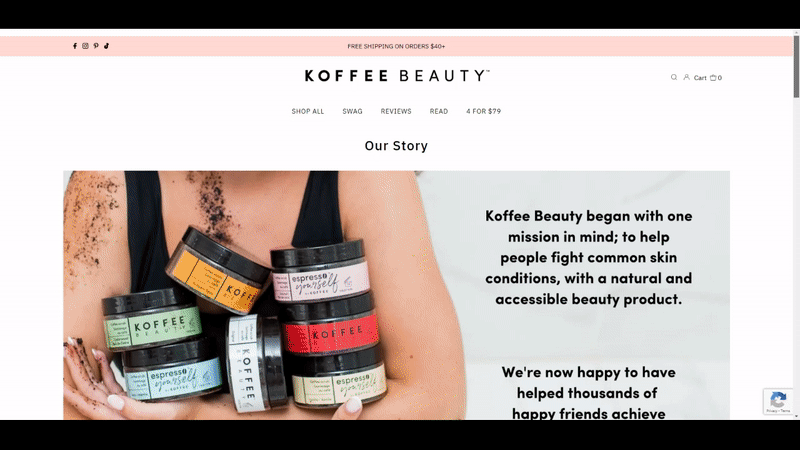 Shopify about us page - Koffee Beauty