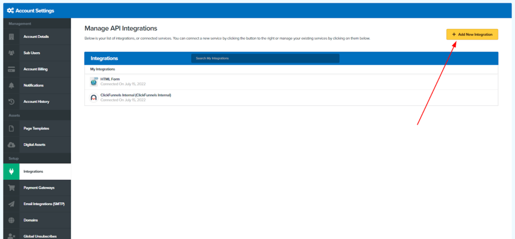 ClickFunnels - Add new Integration