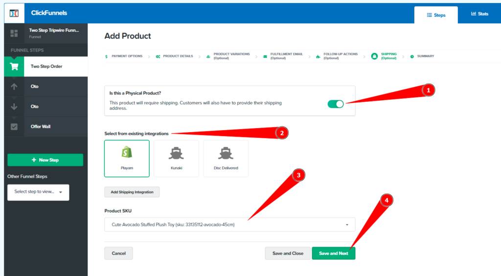 Product shipping integration in Clickfunnels