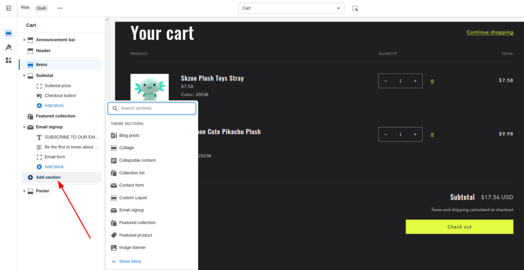 customized cart page