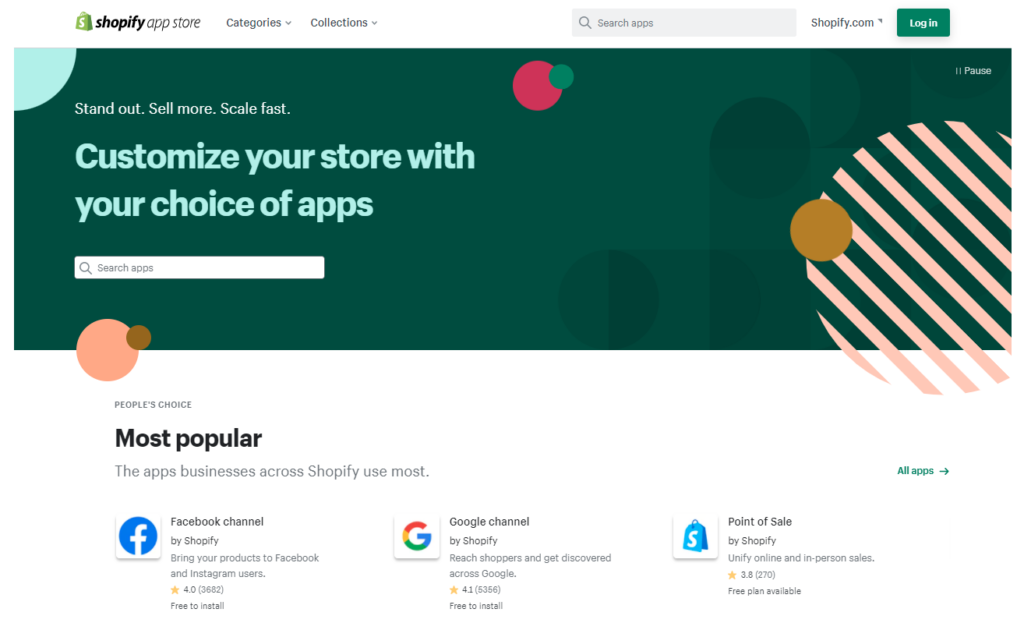 app integrations in Shopify app store