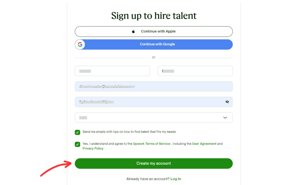 Signing up in Upwork - Process to create a job post on Upwork