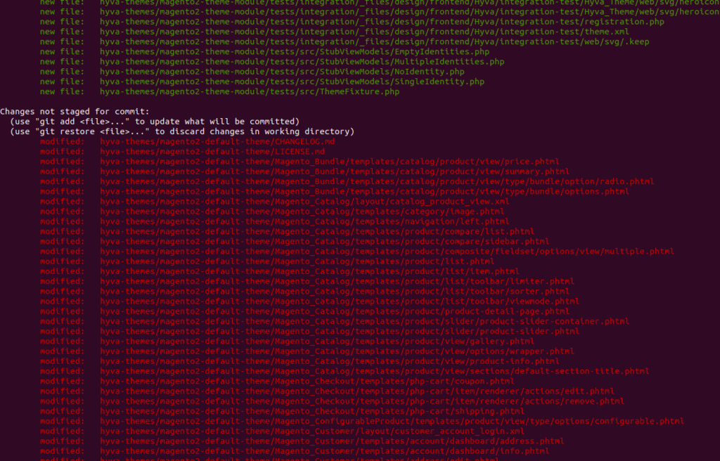 git status command to check hyva theme