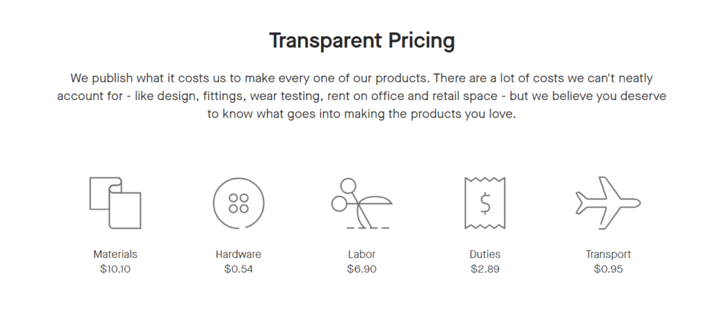Price Transparency Example from Everlane