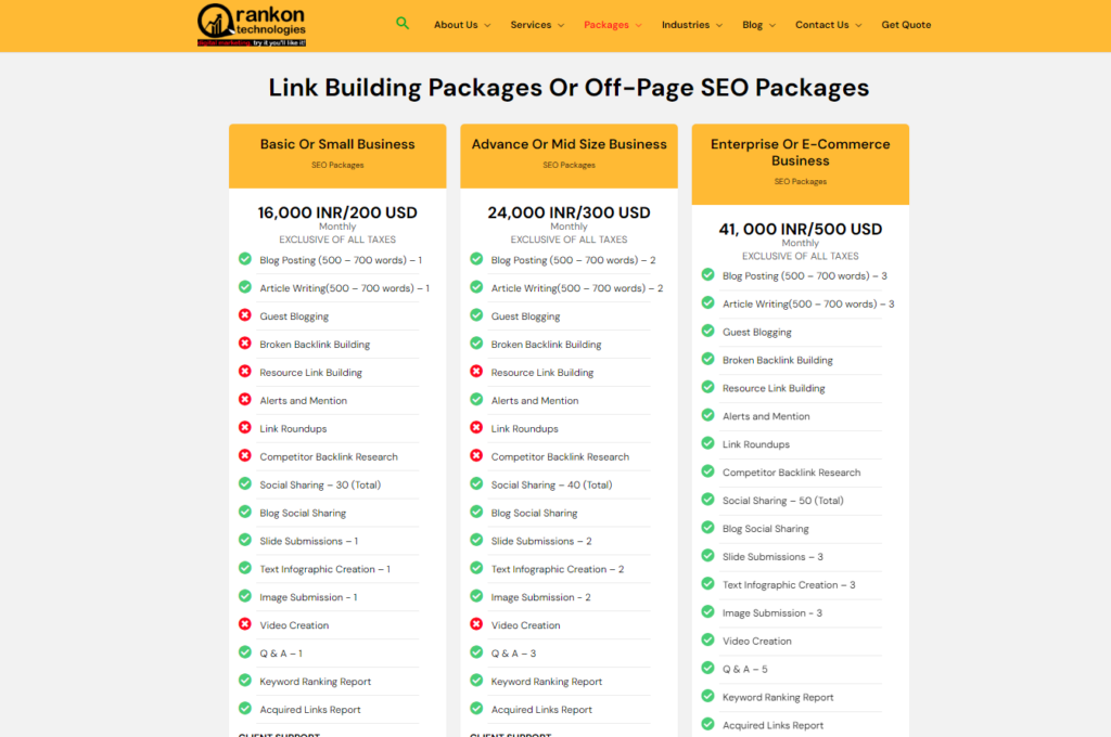 SEO packages for Off-page SEO and link building