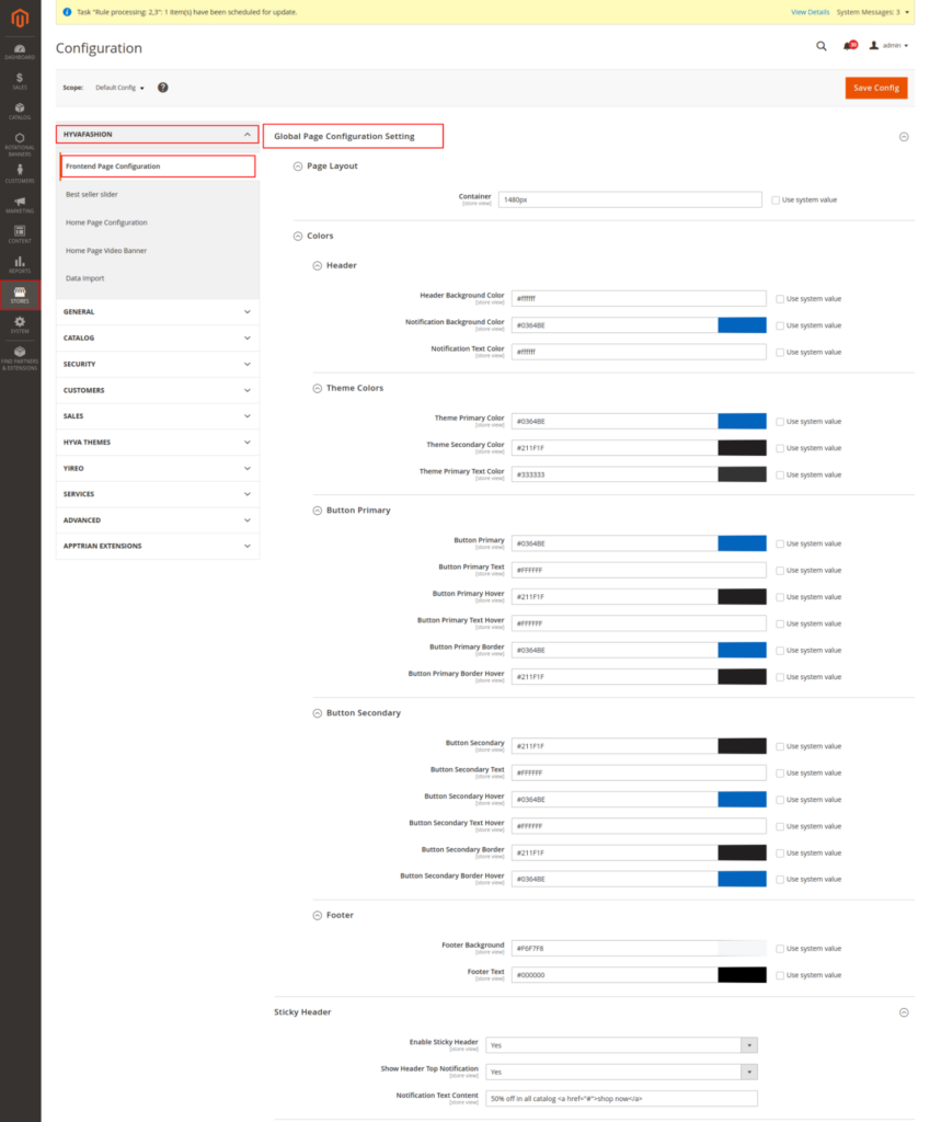 Global Page Configuration Setting