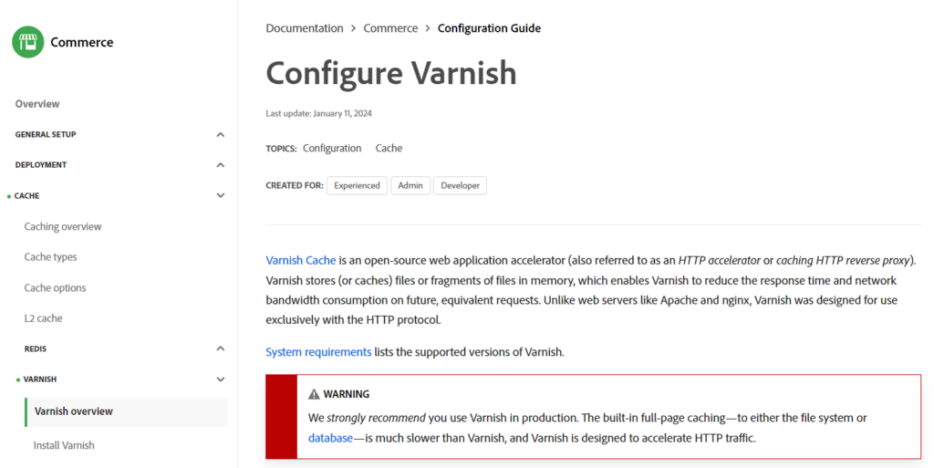 Google documentation showing the importance of using varnish cache