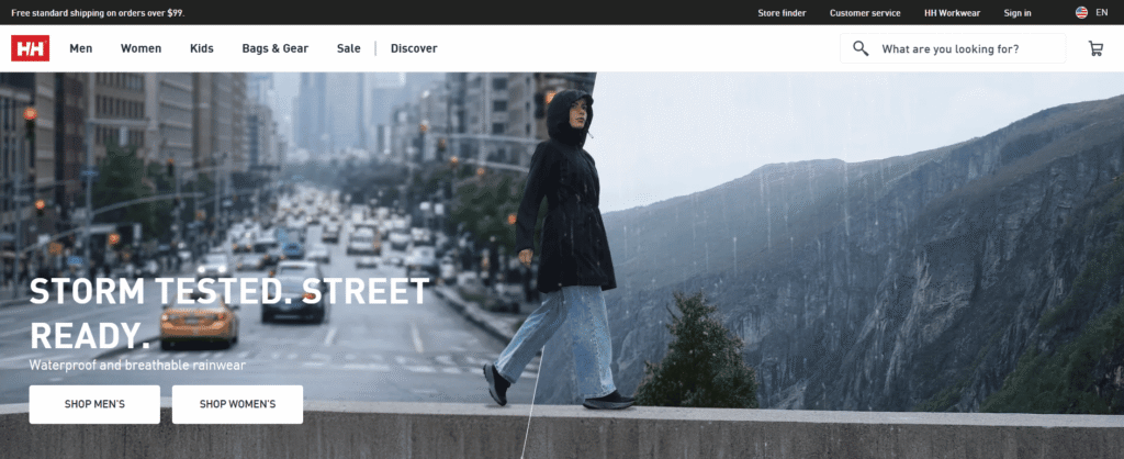 Helly Hansen rainwear homepage