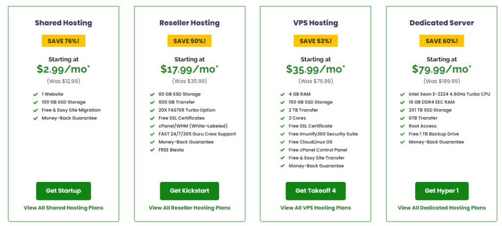 Pricing Packages - A2 Hosting
