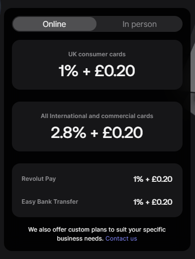 Pricing for Revolut - Payment Gateway Solution in UK