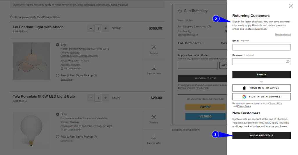 Best example of guest checkout