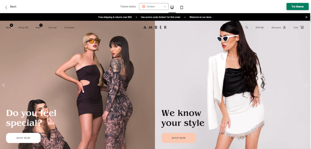 Amber – one of the best fashion themes for Shopify