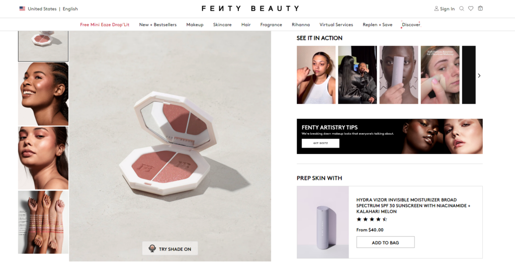 Product page detailing - Fenty Beauty