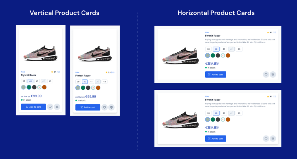 Types of product cards in Hyva UI library