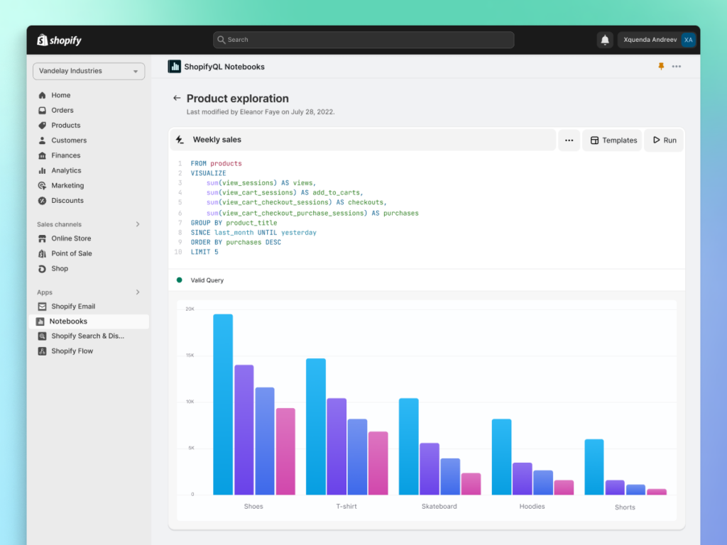 Advanced analytics insights with ShopifyQL Notebooks