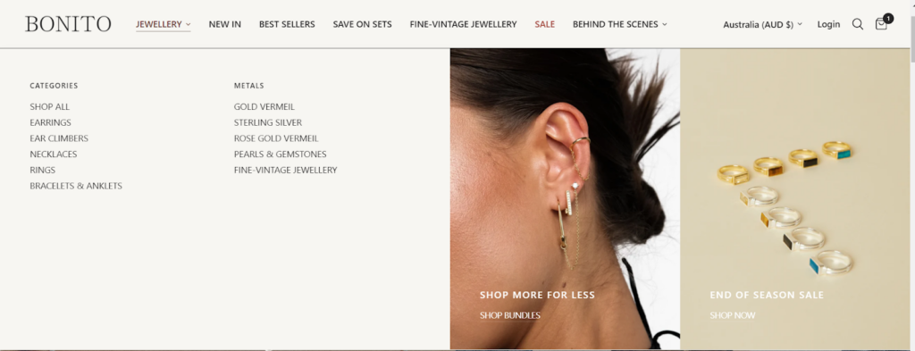 Bonito Jewelry Navigation