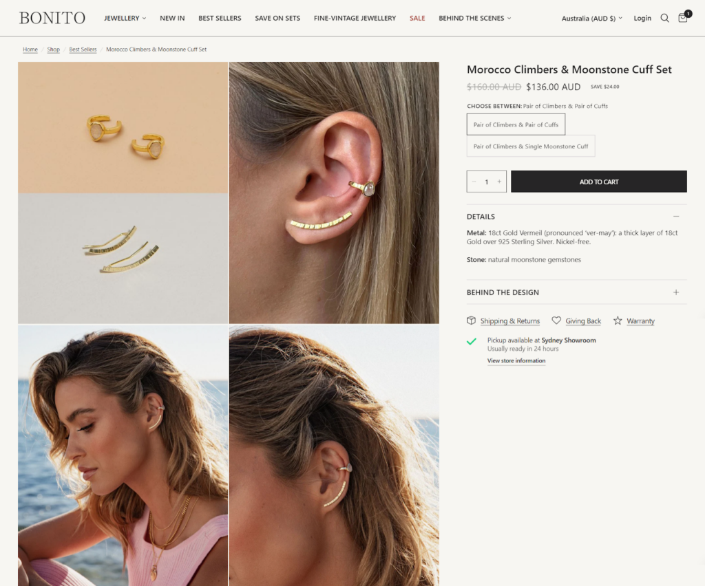 Bonito Jewelry product page