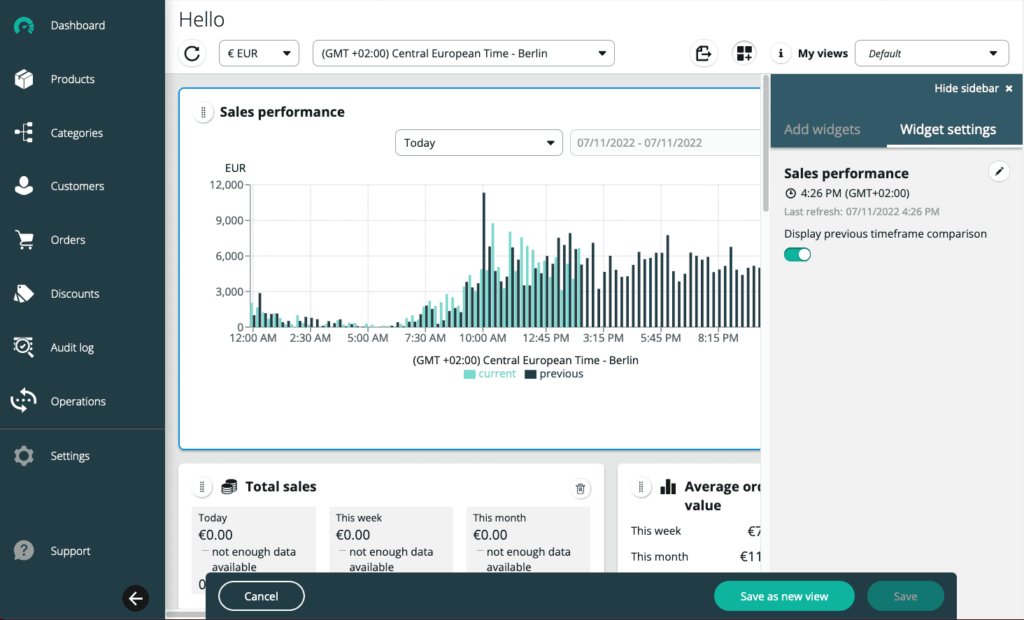 Commercetools Dashboard for product management