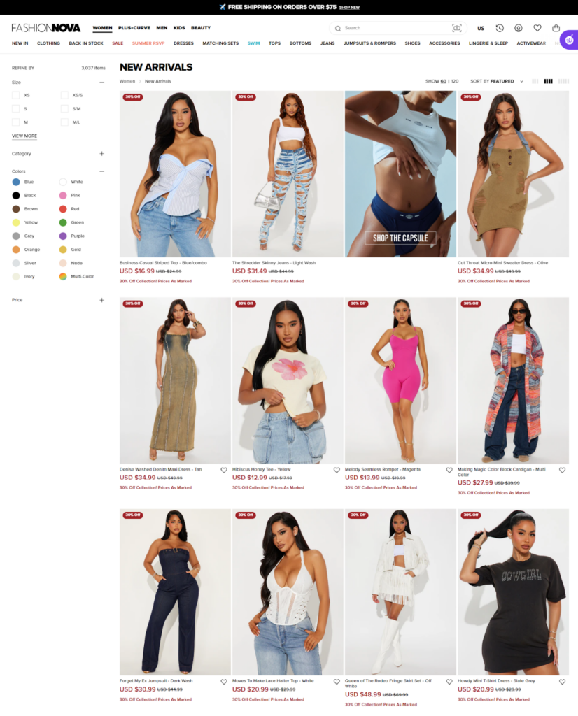 Fashion Nova Collection page