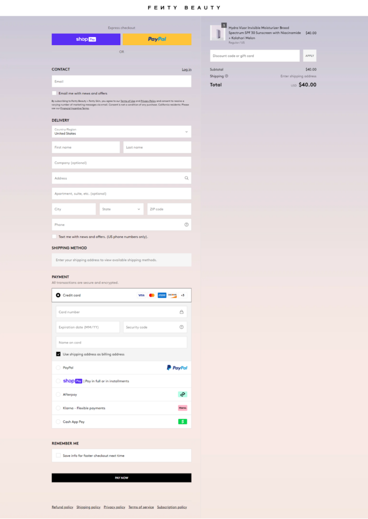 Fenty Beauty - Checkout