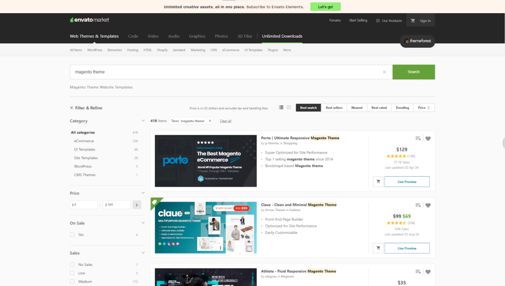 Magento themes and templates