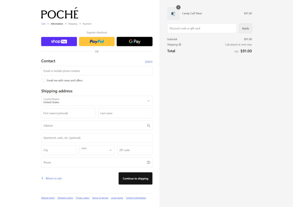 POCHÉ - checkout page