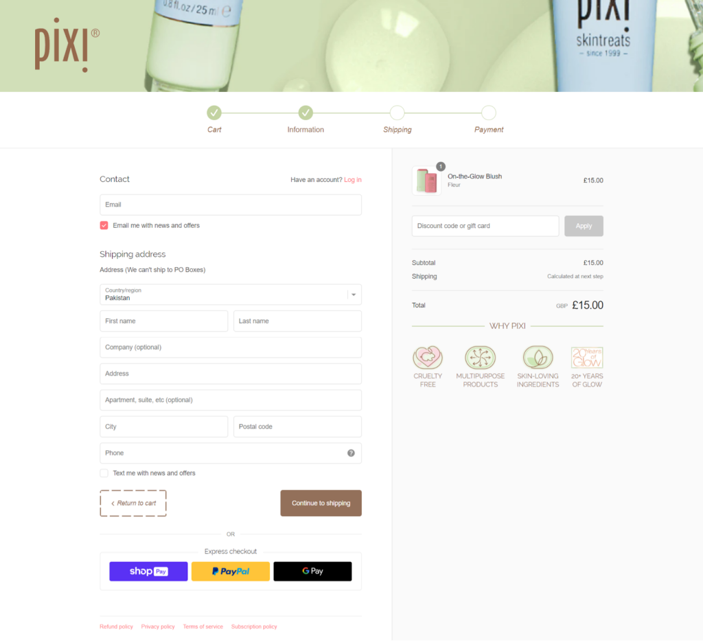 Pixi Beauty - Checkout