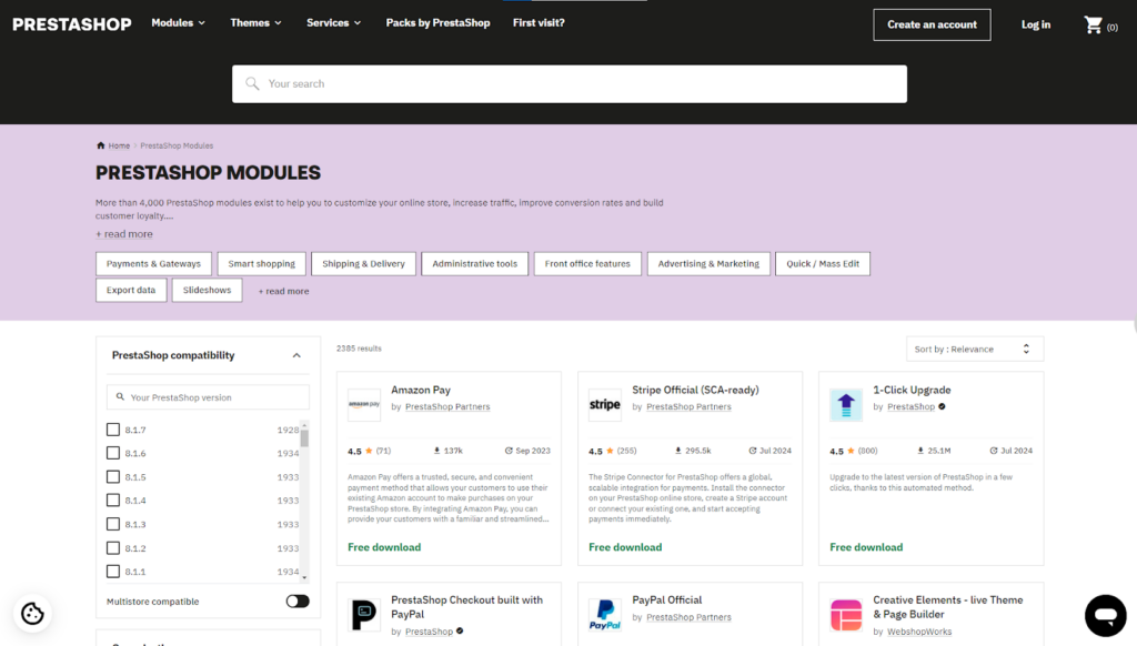 PrestaShop's modules to add new features