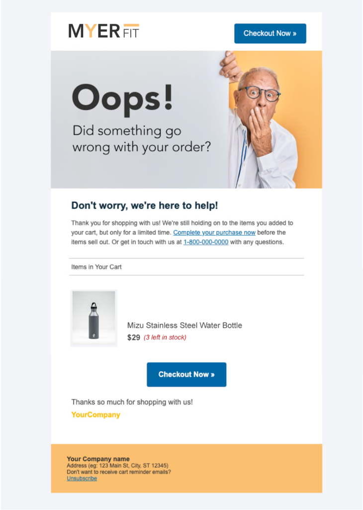 Shopping cart abandonment email example