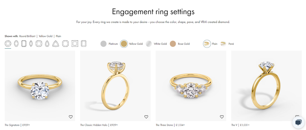 VRAI's engagement ring customization tool