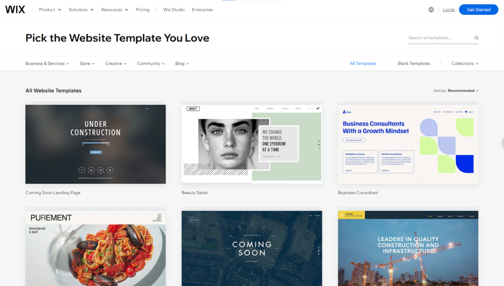 Wix’s Design Templates