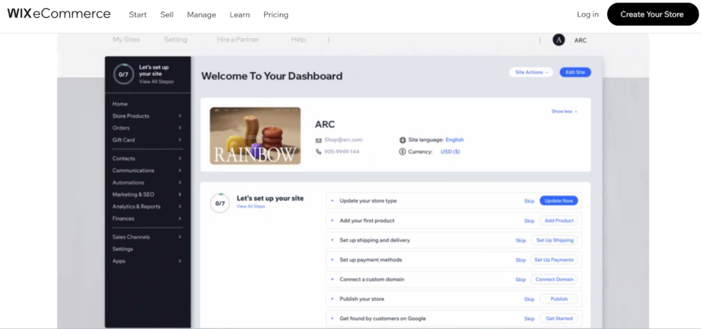 Wix’s eCommerce Dashboard