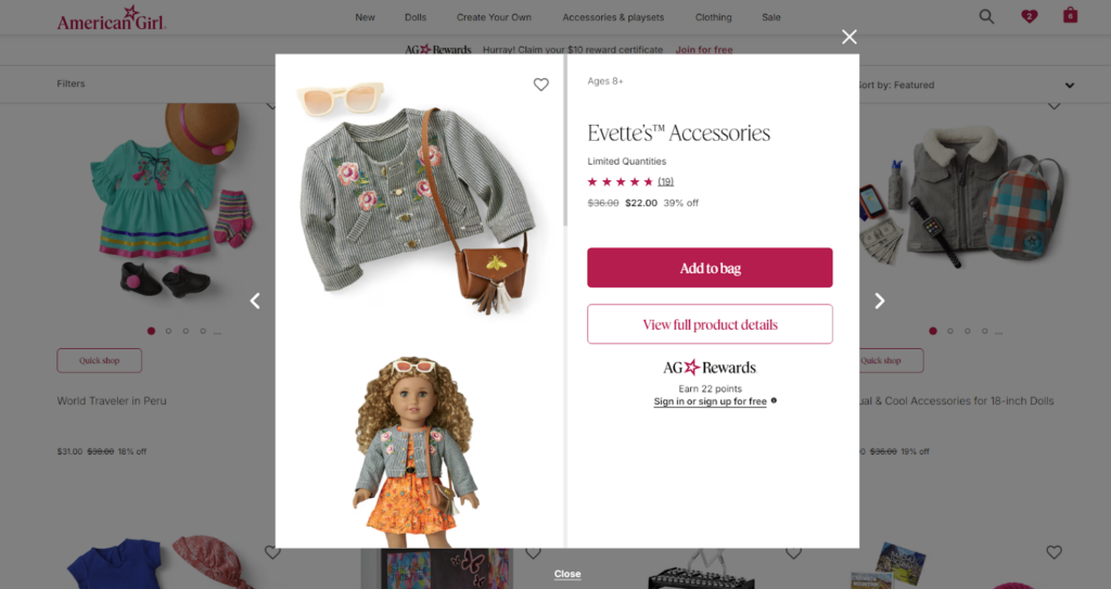 American Girl Quick Shop Option