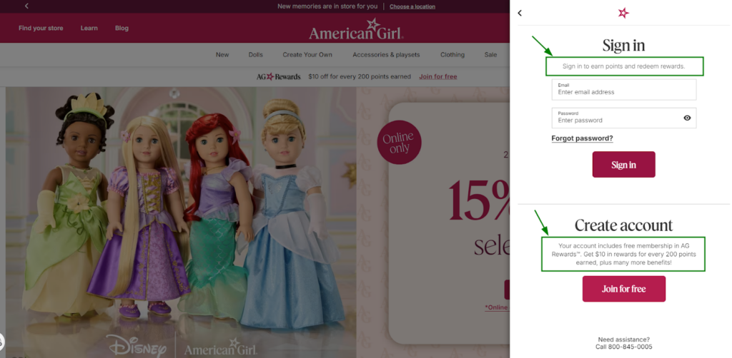 American Girl customer signup